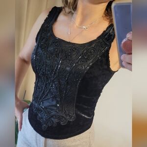 Nally& Millie Women's Velvet Blouse- Tank- Victorian Beaded Size M , Made In USA